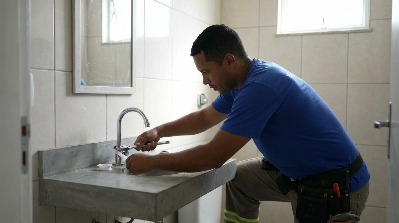 Encanador instalando torneira em Ananindeua‑PA